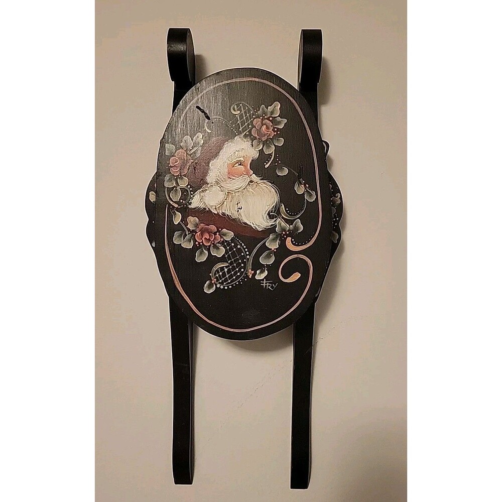 Hand Painted Santa Wood Sled Sleigh Wall Hanging Signed Quality Made See Pics